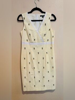 Brooks Brothers Canary Yellow Shift Midi Dress with Dainty Pineapples, size 6